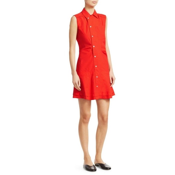 DEREK LAM 10 CROSBY Red Popplin Sarina Button Down Shirt Dress Summer Sz. 6 - Picture 2 of 11